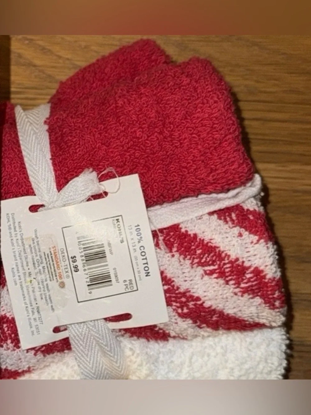 The Big One Red & White Washcloth Set of 6 - Cotton 100 💯 percent cotton